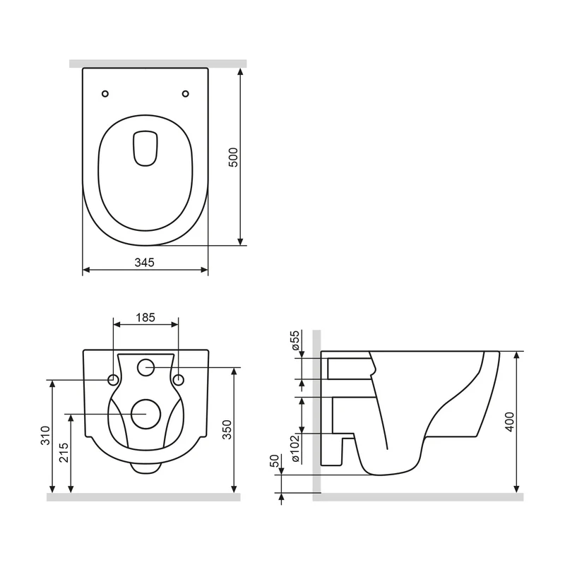 WC-Komplettset X-Joy S mit Vorwandelement und schwarzer Betätigungsplatte, Schwarz – IIS90138.XB1700MB
