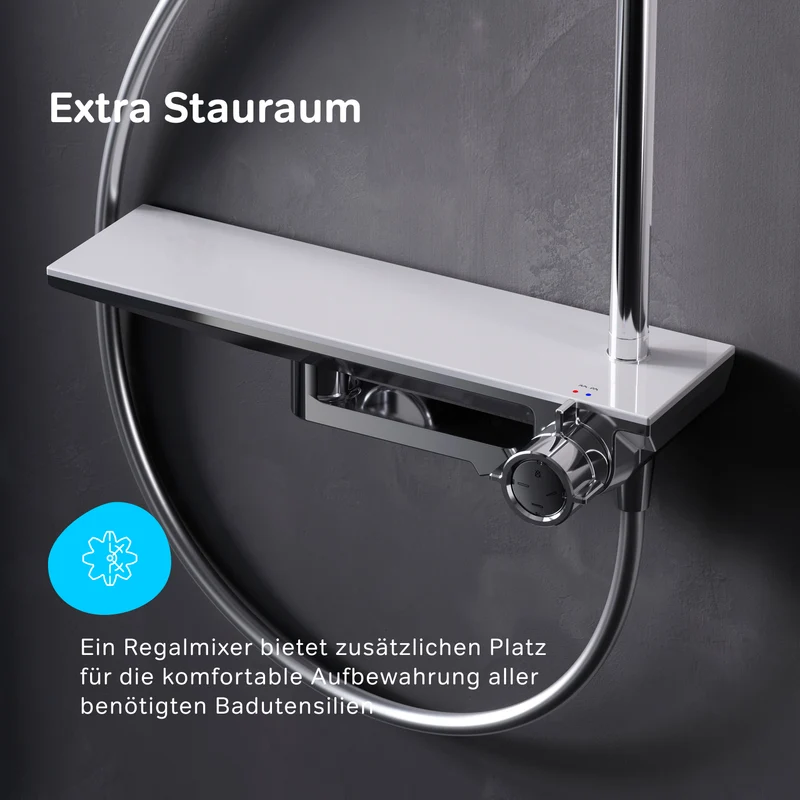 Duschsystem Flash mit Regendusche und Regalmischer – F079H700