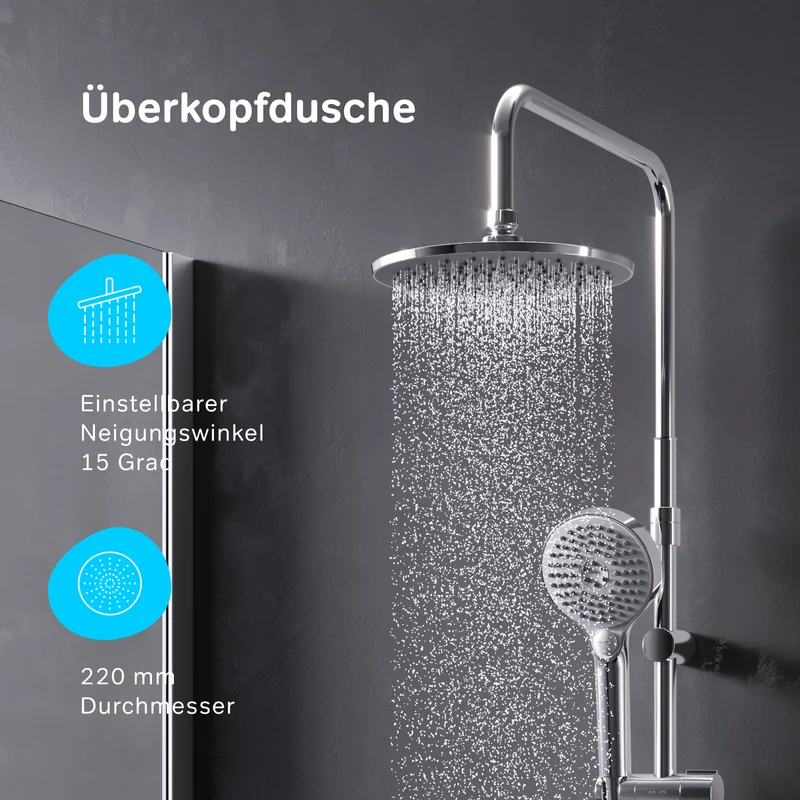 Duschsystem Flash mit Regendusche und Regalmischer – F079H700