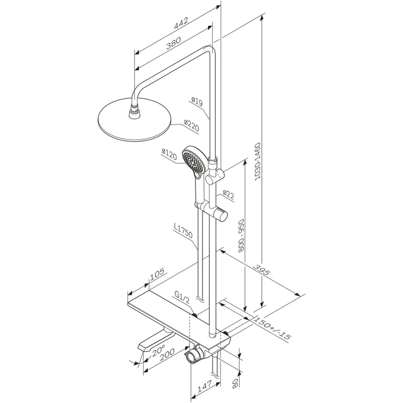 Duschsystem Flash mit Regendusche und Regalmischer – F079H700