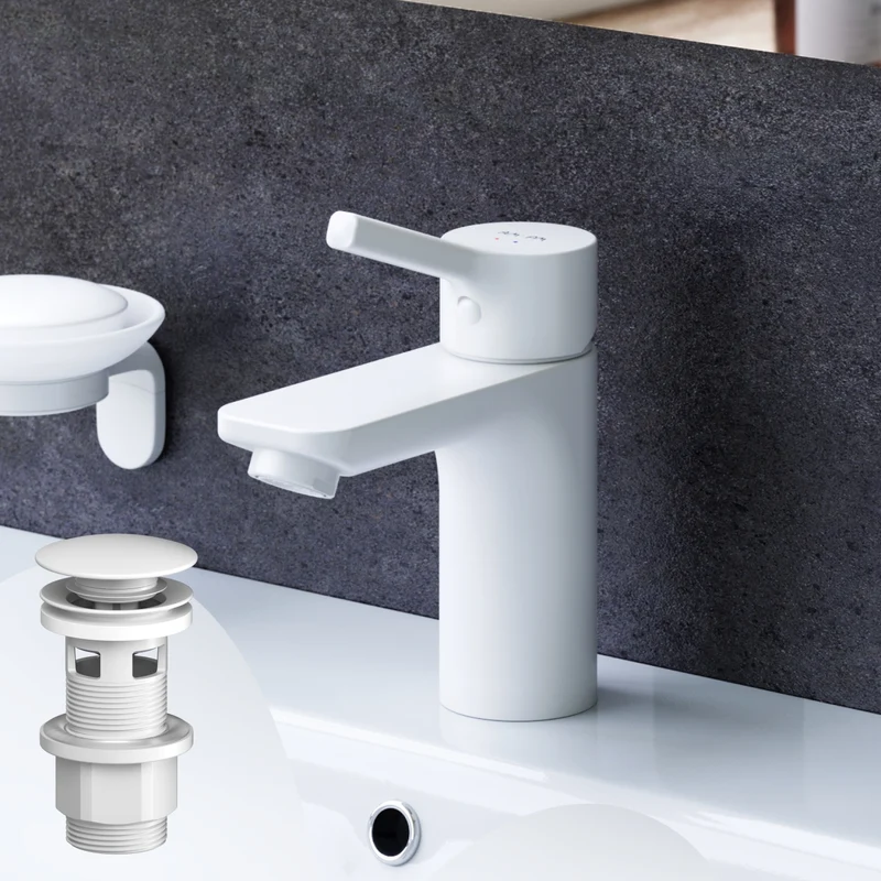 Waschtischarmatur X-Joy S mit Klick-Ablaufgarnitur, Weiß – FXB82133