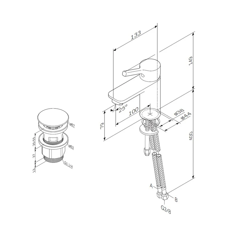 Waschtischarmatur X-Joy S mit Klick-Ablaufgarnitur, Weiß – FXB82133