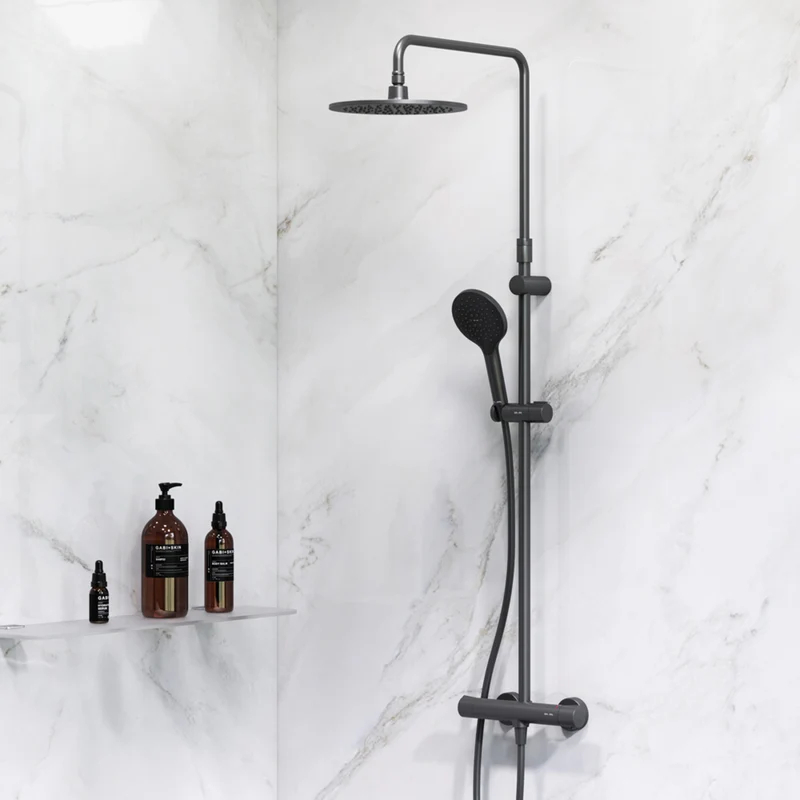 Duschsystem Like mit Thermostat und Regendusche, Schwarz – F07LA422