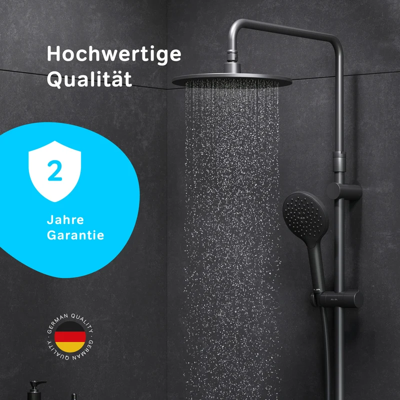 Duschsystem Like mit Thermostat und Regendusche, Schwarz – F07LA422