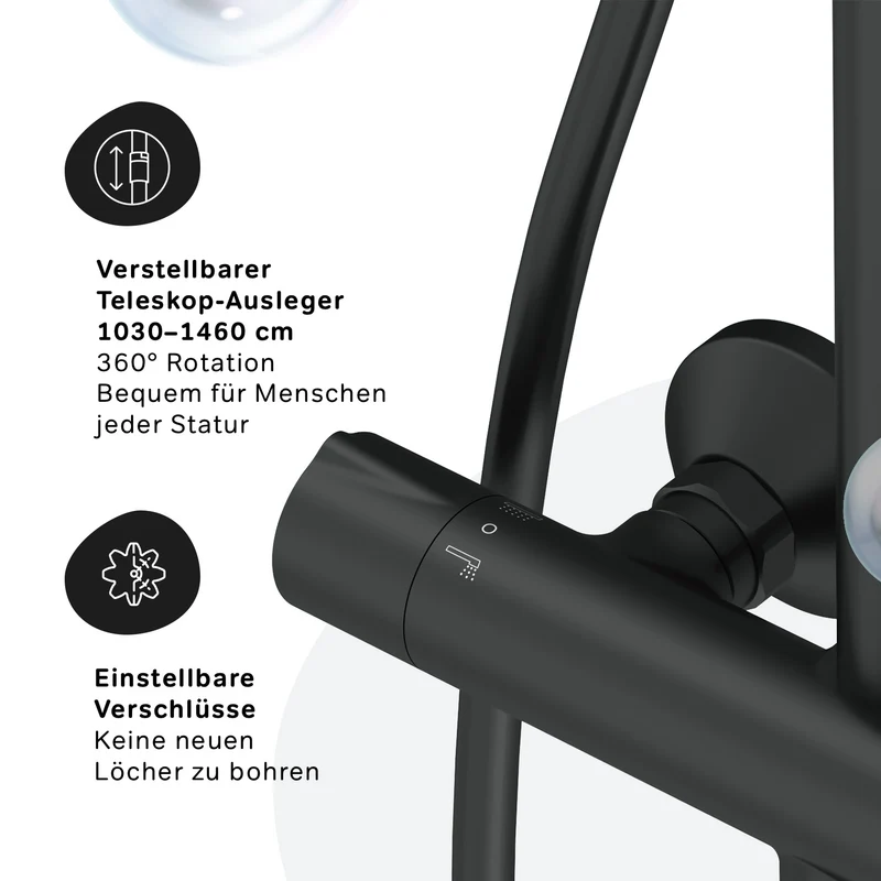 Duschsystem Like mit Thermostat und Regendusche, Schwarz – F07LA422