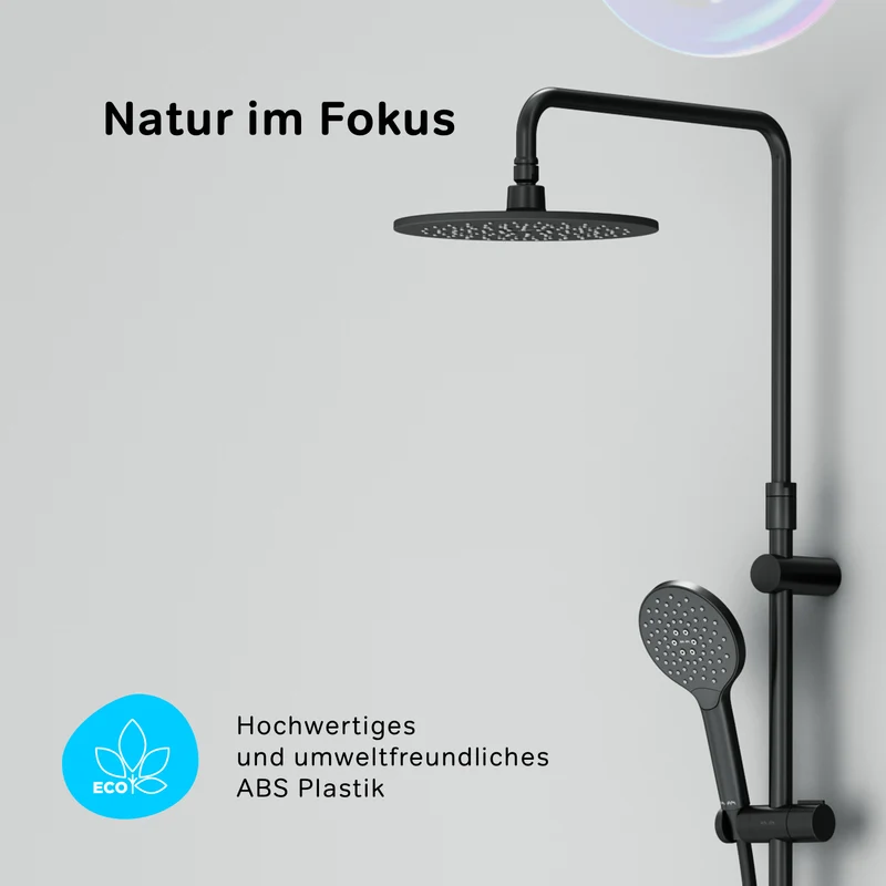 Duschsystem Like mit Thermostat und Regendusche, Schwarz – F07LA422