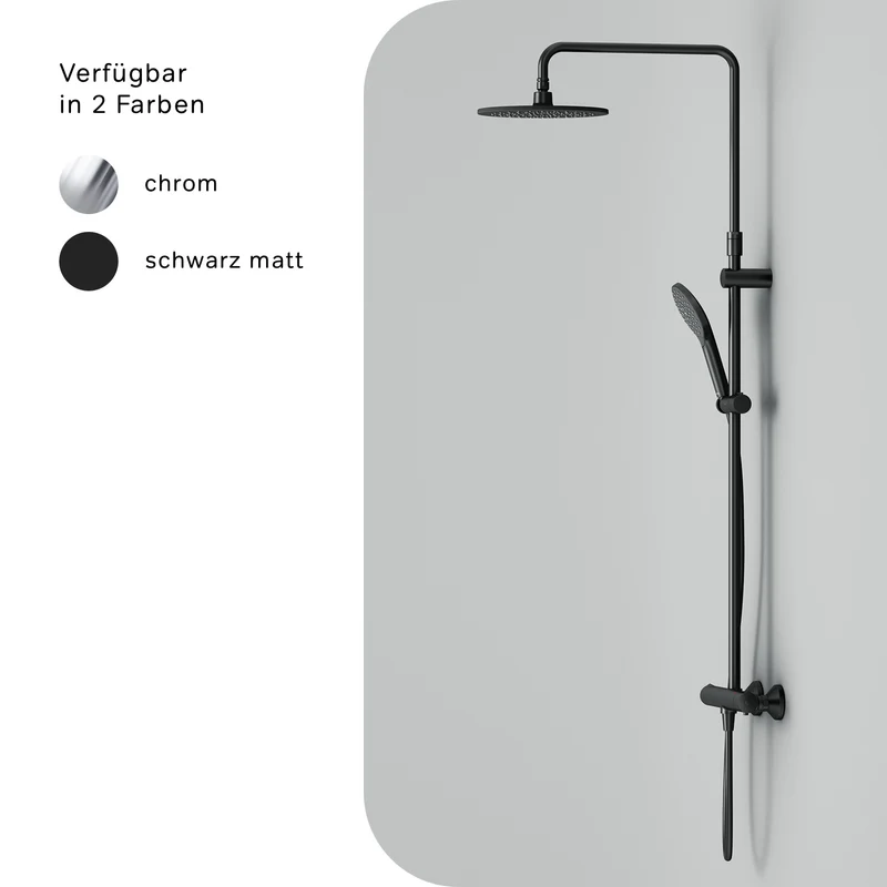 Duschsystem Like mit Thermostat und Regendusche, Schwarz – F07LA422