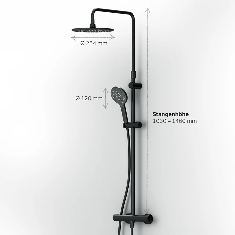 Duschsystem Like mit Thermostat und Regendusche, Schwarz – F07LA422