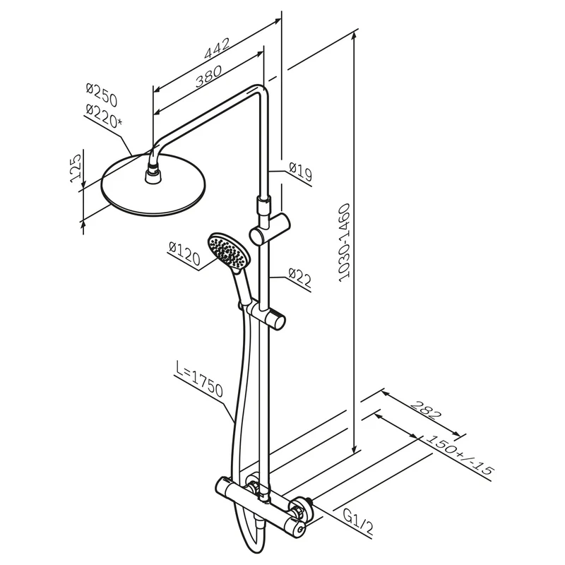 Duschsystem Like mit Thermostat und Regendusche, Schwarz – F07LA422