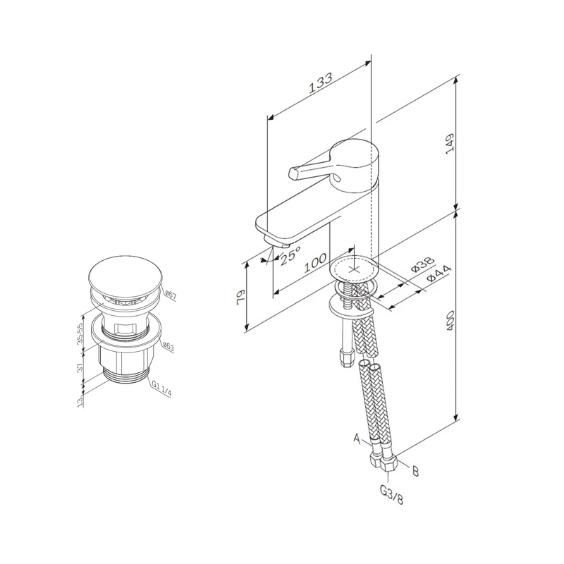 Waschtischarmatur X-Joy S mit Klick-Ablaufgarnitur, Schwarz – FXB82122