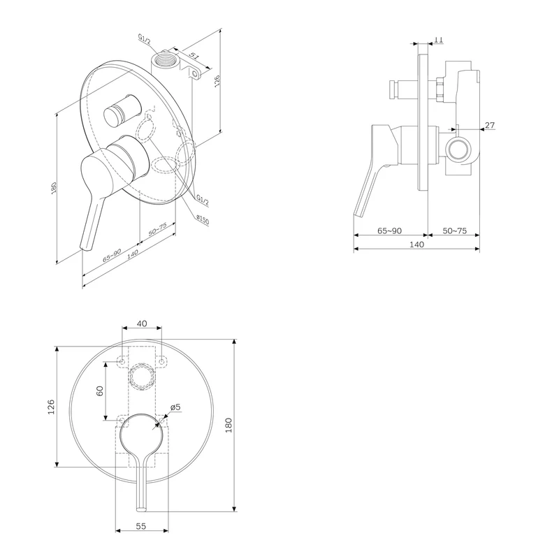 Unterputz-Wannenarmatur X-Joy S für Wandmontage, Schwarz – FXB45022