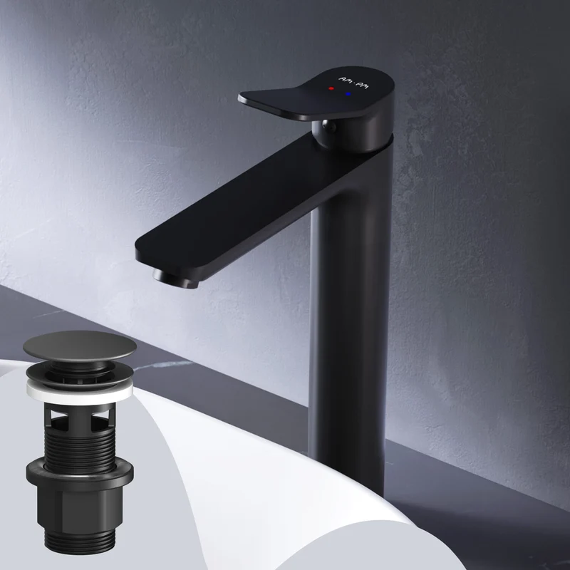 Hohe Waschtischarmatur X-Joy mit Klick-Ablaufgarnitur, Schwarz – FXA92222