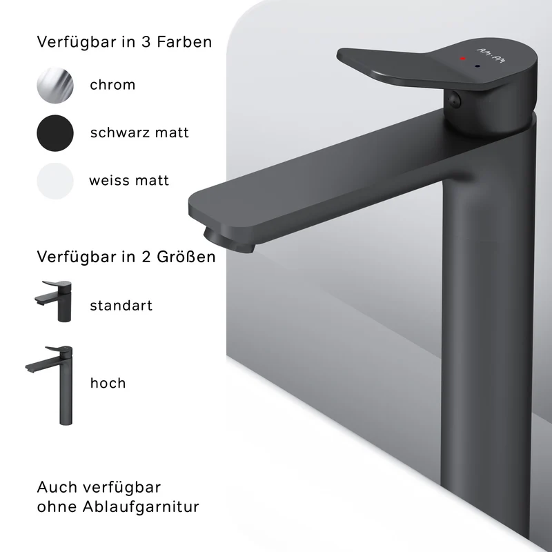 Hohe Waschtischarmatur X-Joy mit Klick-Ablaufgarnitur, Schwarz – FXA92222