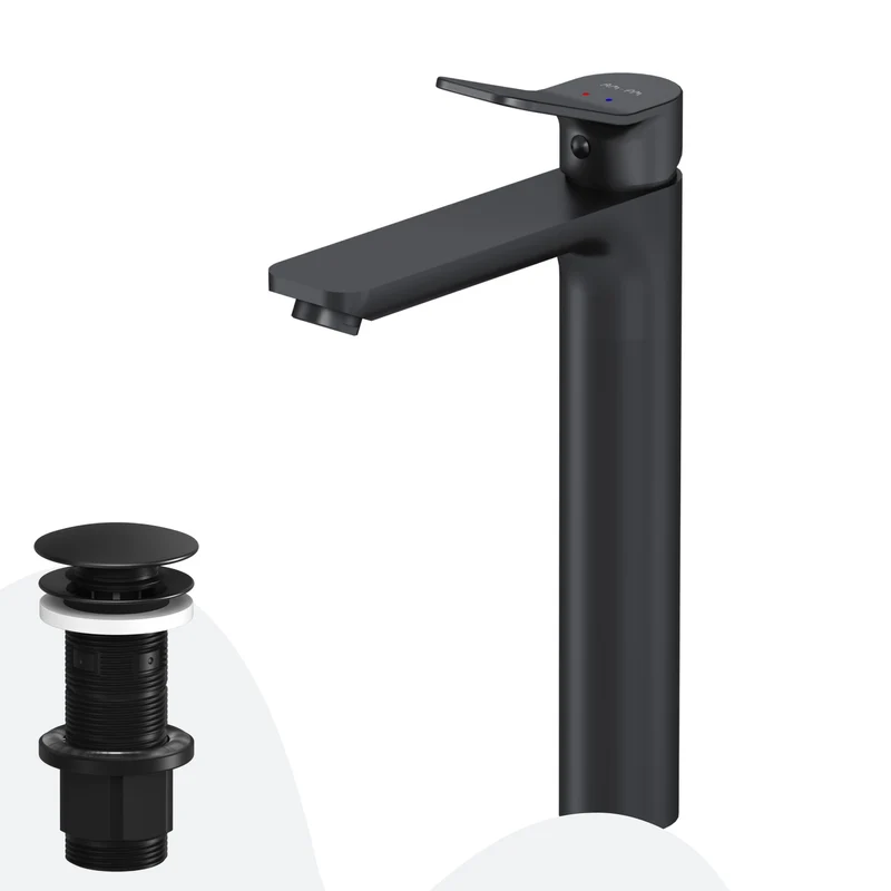 Hohe Waschtischarmatur X-Joy mit Klick-Ablaufgarnitur, Schwarz – FXA92222