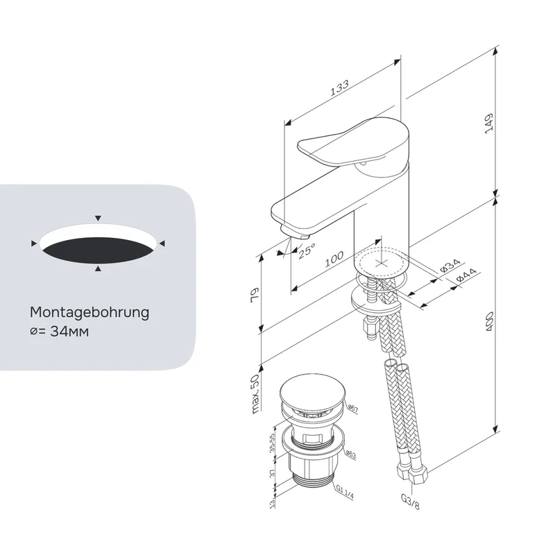 Waschtischarmatur X-Joy mit Klick-Ablaufgarnitur, Weiß – FXA82133