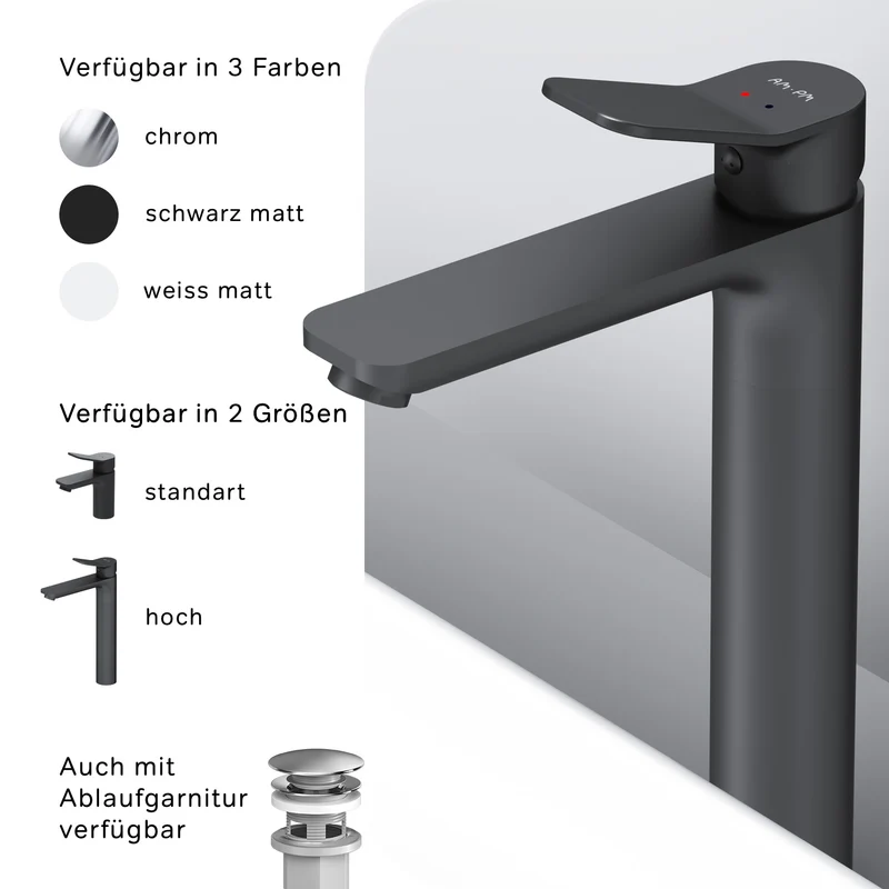 Hohe Waschtischarmatur X-Joy, Schwarz – FXA92022