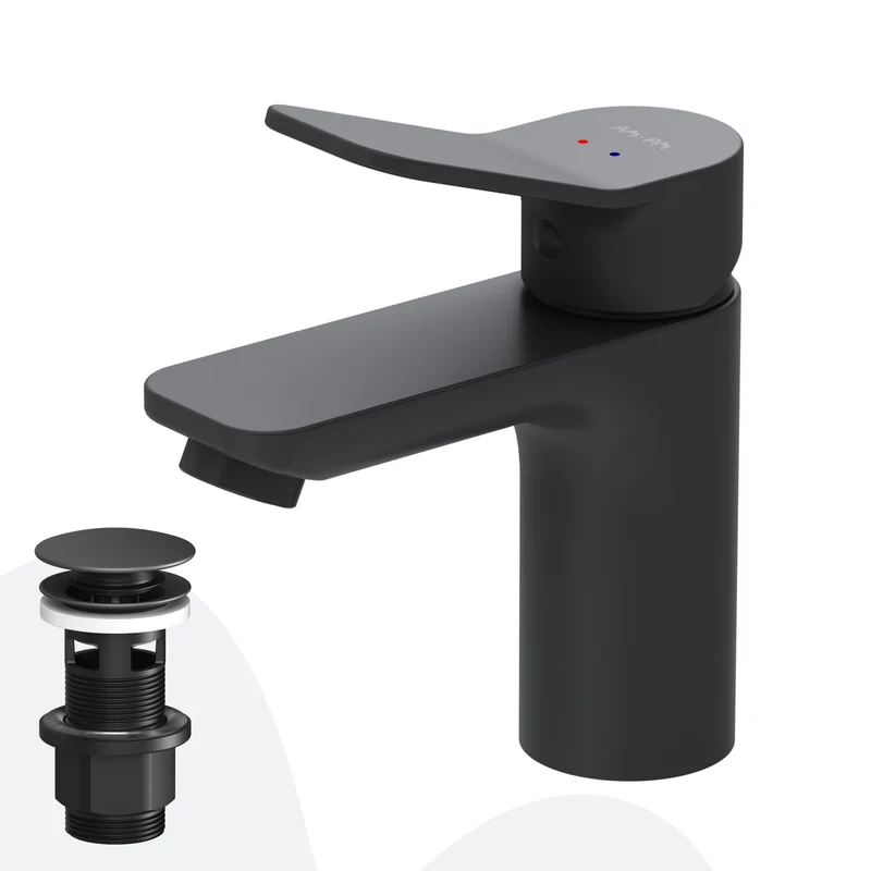 Waschtischarmatur X-Joy mit Klick-Ablaufgarnitur, Schwarz – FXA82122