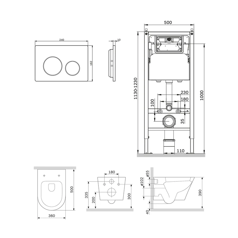 WC-Komplettset Spike mit Vorwandelement und Betätigungsplatte in Chrom – IIS90151.PA1900