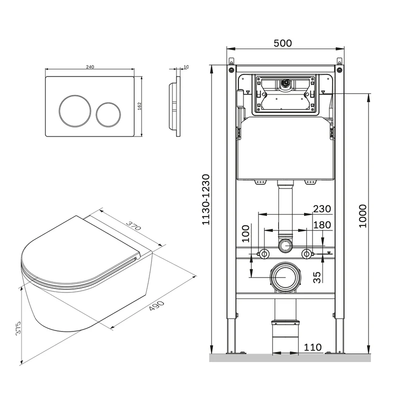 WC-Komplettset Func mit Vorwandelement und Betätigungsplatte in Chrom – IIS90151.FA1700