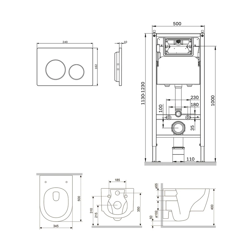 WC-Komplettset X-Joy S mit Vorwandelement und Betätigungsplatte in Chrom – IIS90151.XB1700