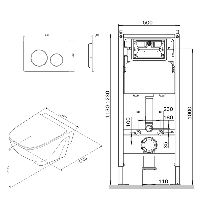 WC-Komplettset X-Joy mit Vorwandelement und Betätigungsplatte in Chrom – IIS90151.XA1700