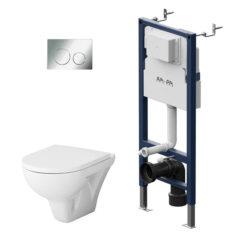 WC-Komplettset Hit mit Vorwandelement und Betätigungsplatte in Chrom – IIS90151.TA1700