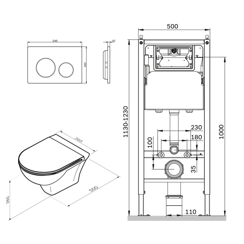 WC-Komplettset Hit mit Vorwandelement und Betätigungsplatte in Chrom – IIS90151.TA1700