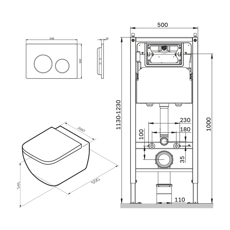 WC-Komplettset Gem mit Vorwandelement und Betätigungsplatte in Chrom – IIS90151.GA1700