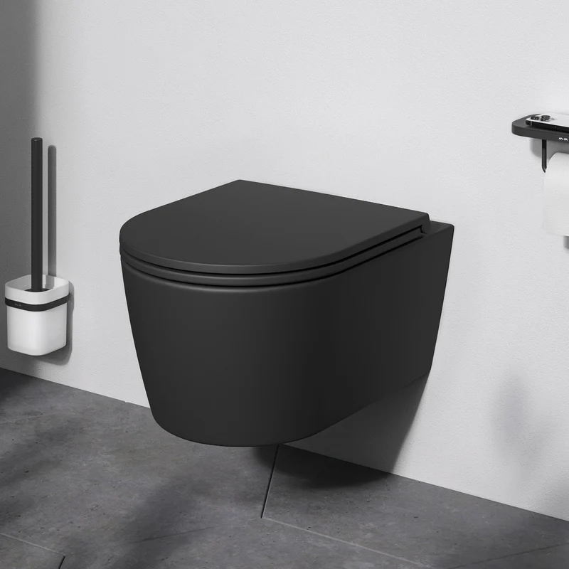 Wand-WC Func FlashClean spülrandlos mit WC-Sitz, Schwarz – CFA1700MBSC
