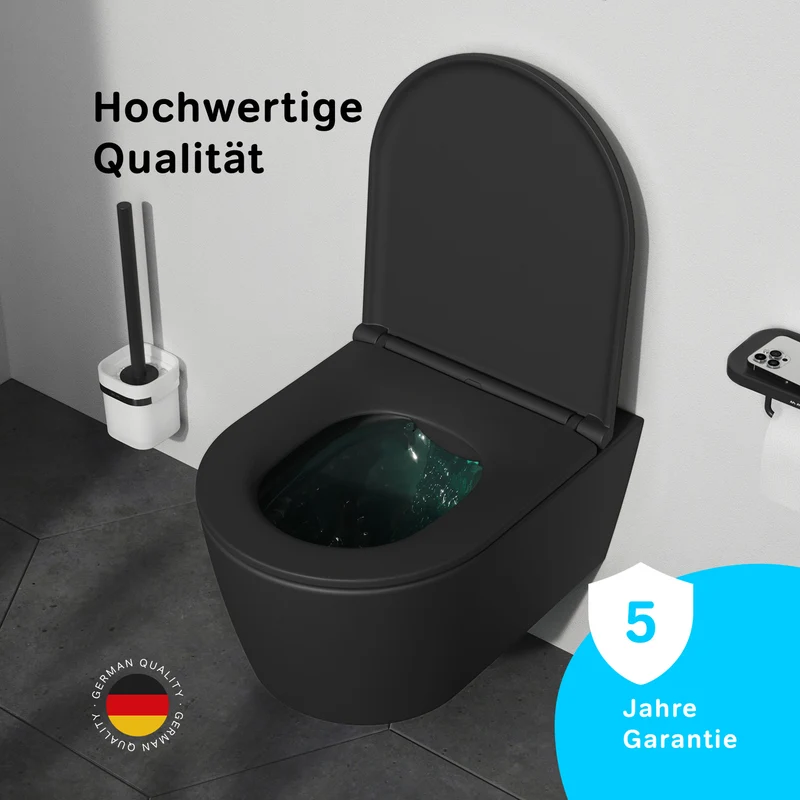 Wand-WC Func FlashClean spülrandlos mit WC-Sitz, Schwarz – CFA1700MBSC
