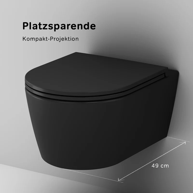 Wand-WC Func FlashClean spülrandlos mit WC-Sitz, Schwarz – CFA1700MBSC
