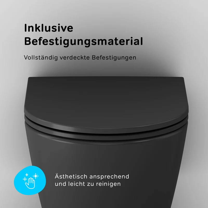 Wand-WC Func FlashClean spülrandlos mit WC-Sitz, Schwarz – CFA1700MBSC