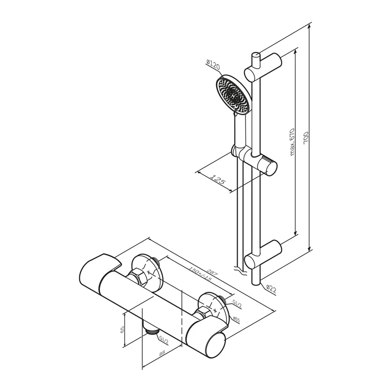 Armaturen-Set X-Joy mit Duschthermostat und Duschset – F408XA46