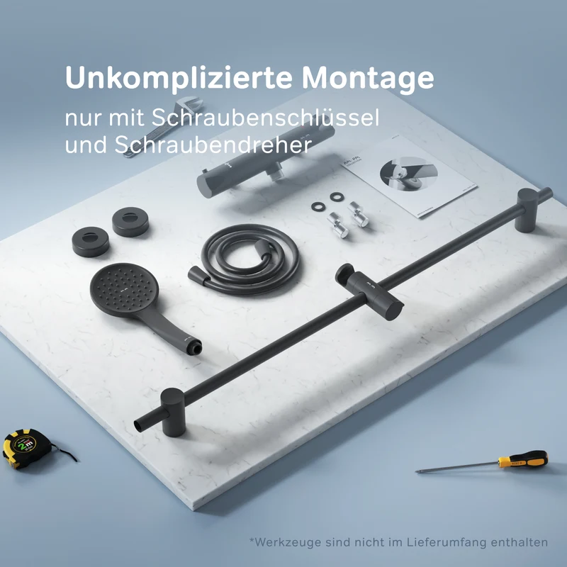 Armaturen-Set Hit mit Duschthermostat und Duschset, Schwarz – F428TA46