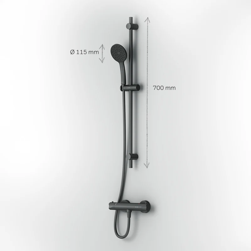 Armaturen-Set Hit mit Duschthermostat und Duschset, Schwarz – F428TA46