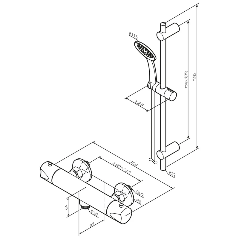 Armaturen-Set Hit mit Duschthermostat und Duschset, Schwarz – F428TA46