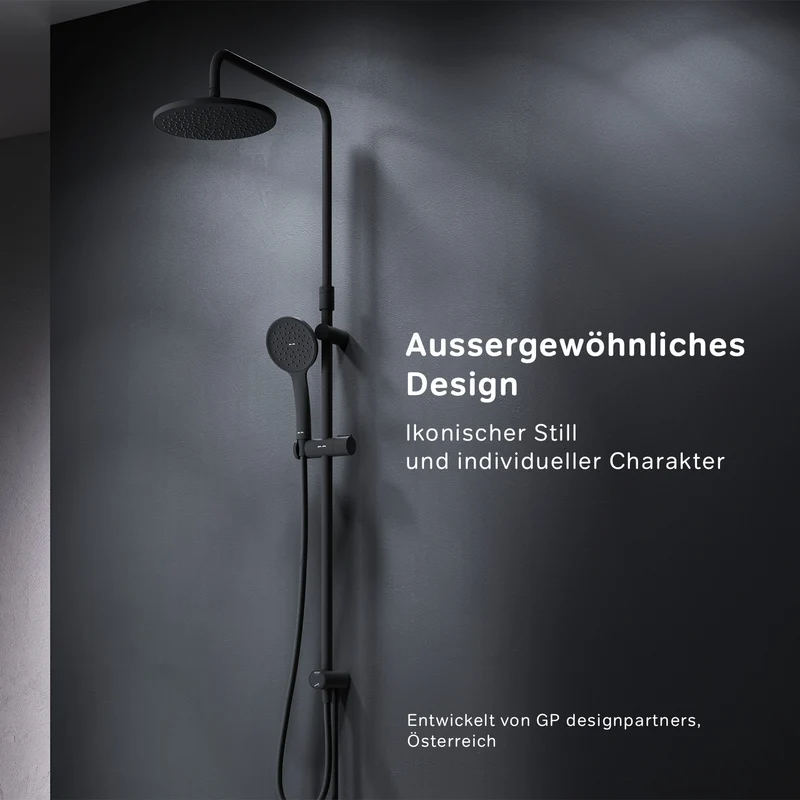 Duschsystem Hit mit Regendusche, Schwarz – F07TA022