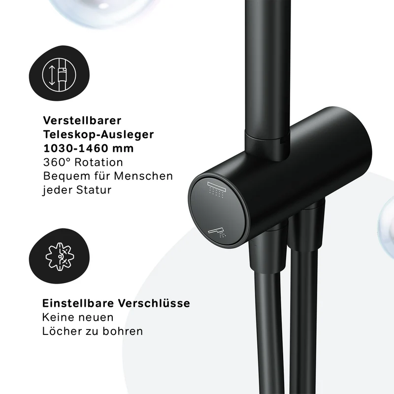 Duschsystem Hit mit Regendusche, Schwarz – F07TA022