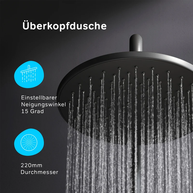 Duschsystem Hit mit Regendusche, Schwarz – F07TA022