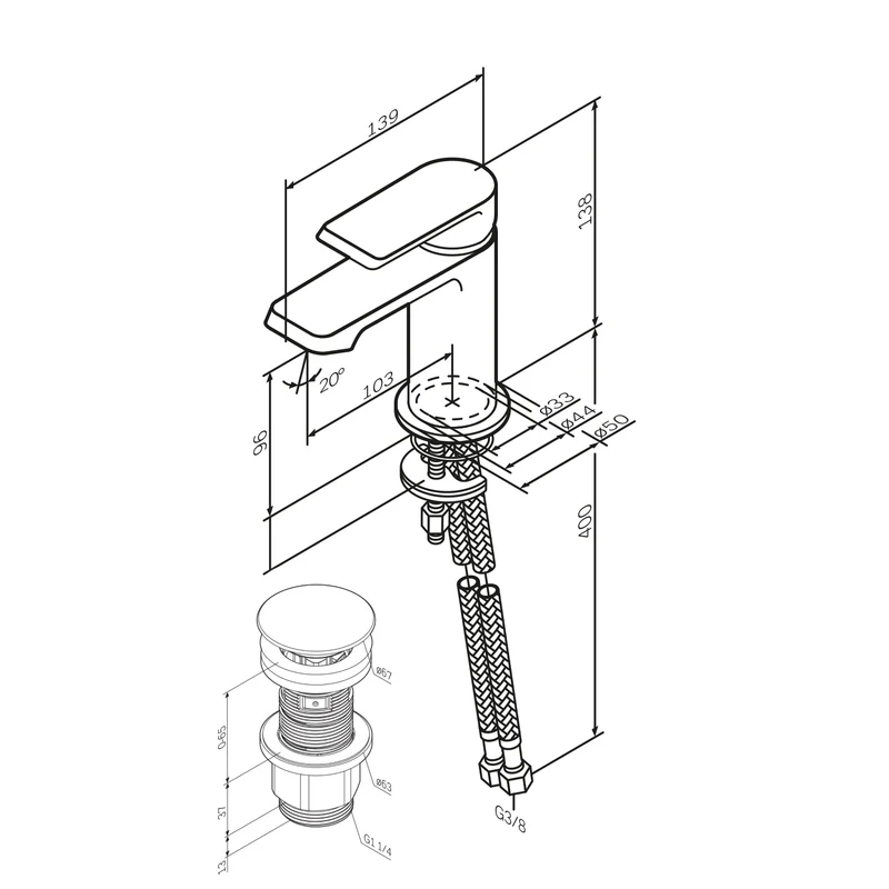 Waschtischarmatur Flash mit Klick-Ablaufgarnitur – FNA82100