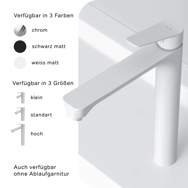 Hohe Waschtischarmatur Hit mit Klick-Ablaufgarnitur, Weiß – FTA92233