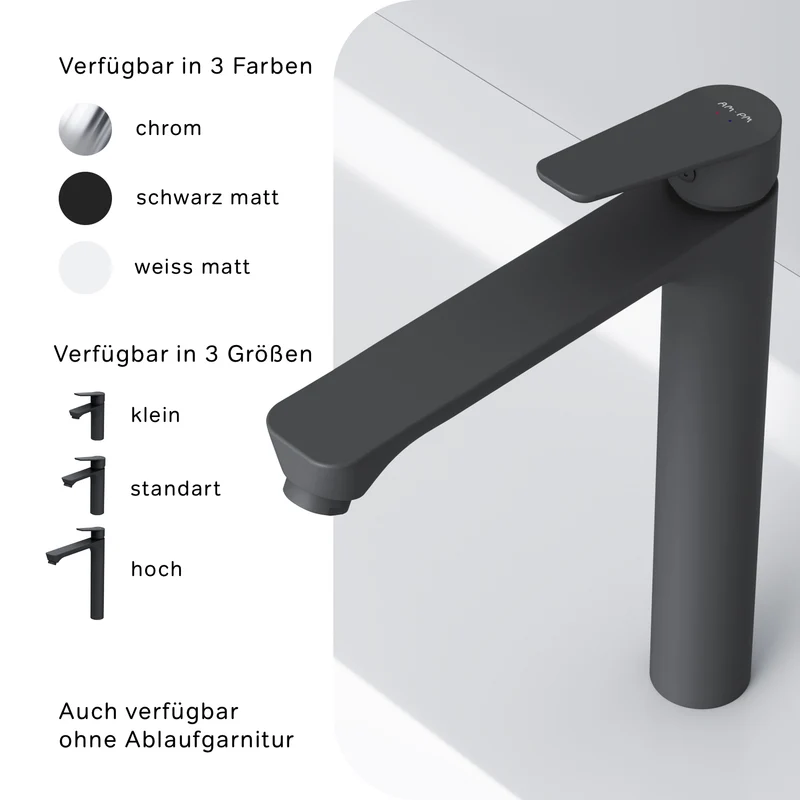 Hohe Waschtischarmatur Hit mit Klick-Ablaufgarnitur, Schwarz – FTA92222