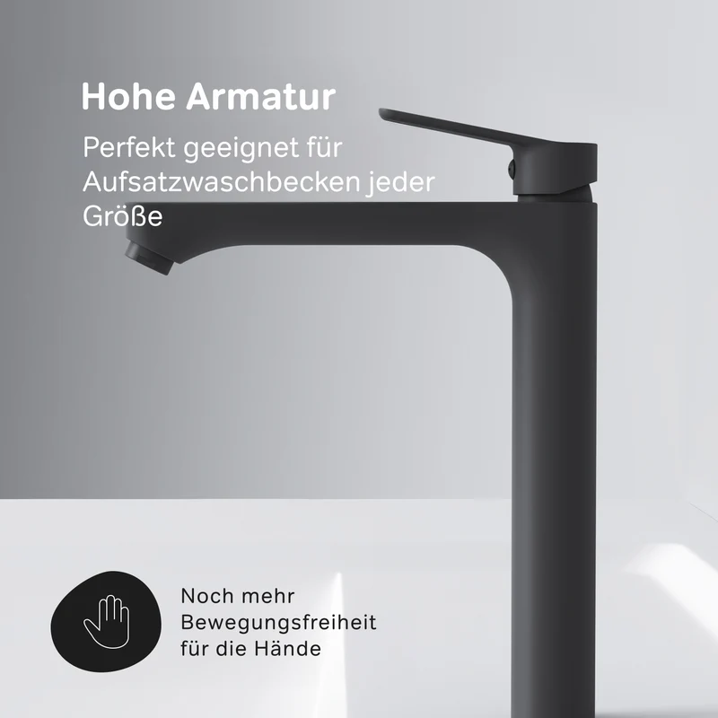 Hohe Waschtischarmatur Hit mit Klick-Ablaufgarnitur, Schwarz – FTA92222