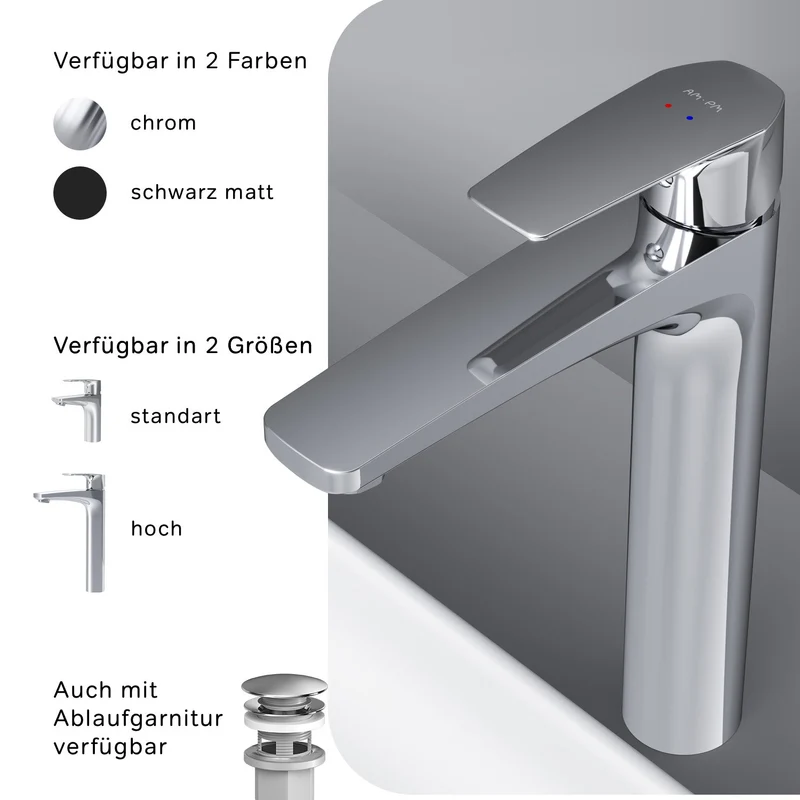 Hohe Waschtischarmatur Gem mit Klick-Ablaufgarnitur – FGA92200
