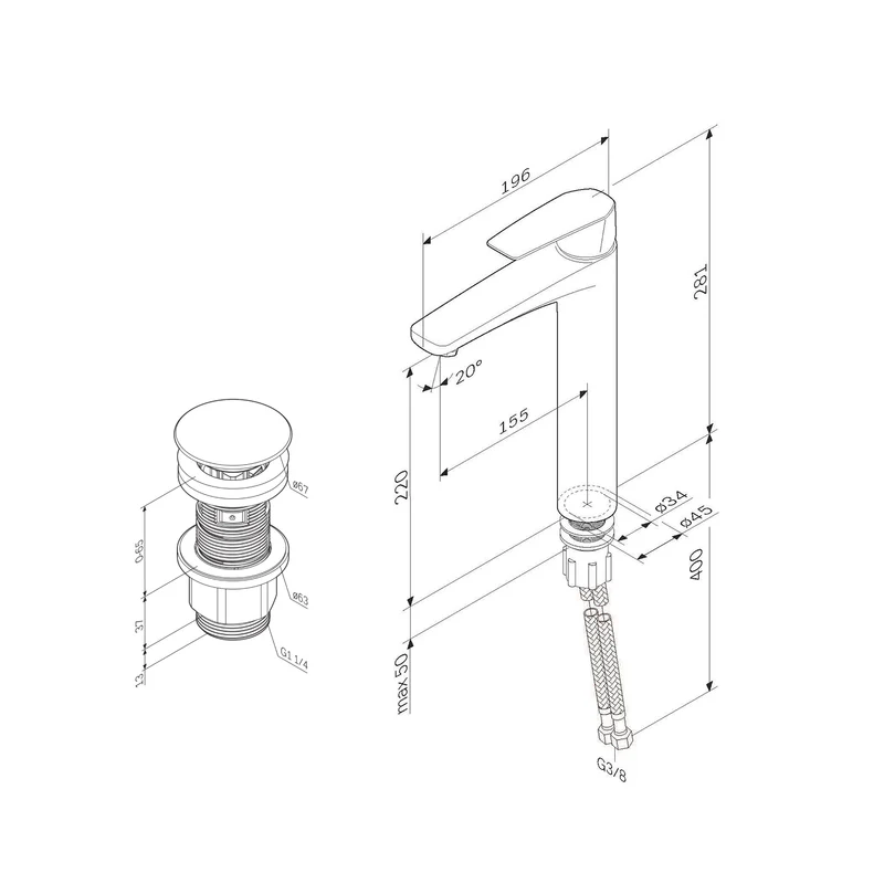 Hohe Waschtischarmatur Gem mit Klick-Ablaufgarnitur – FGA92200