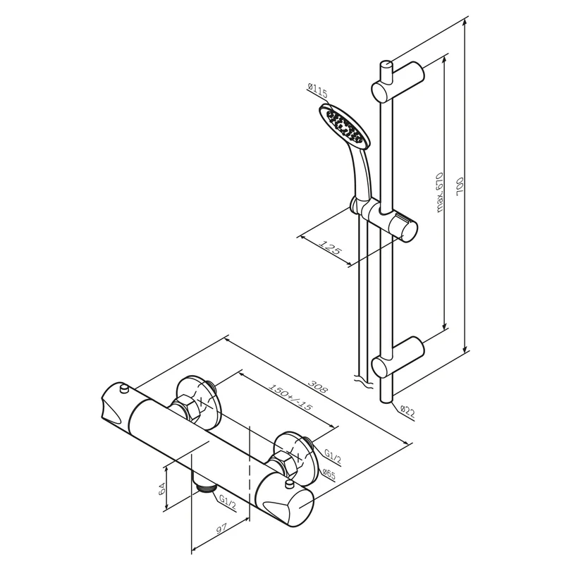 Armaturen-Set Hit mit Duschthermostat und Duschset – F408TA46