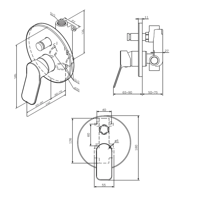 Unterputz-Wannenarmatur X-Joy für Wandmontage – FXA45000
