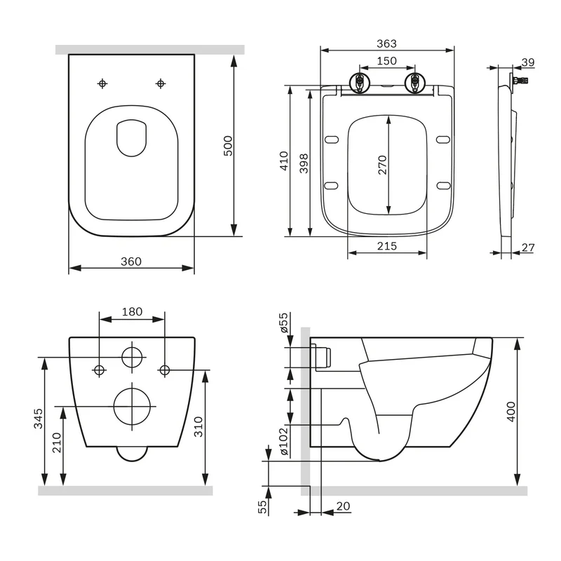 Wand-WC Gem FlashClean spülrandlos mit WC-Sitz – CGA1700SC