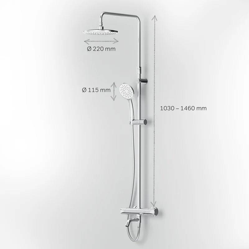 Duschsystem Hit mit Thermostat, Regendusche und Wanneneinlauf – F07TA500