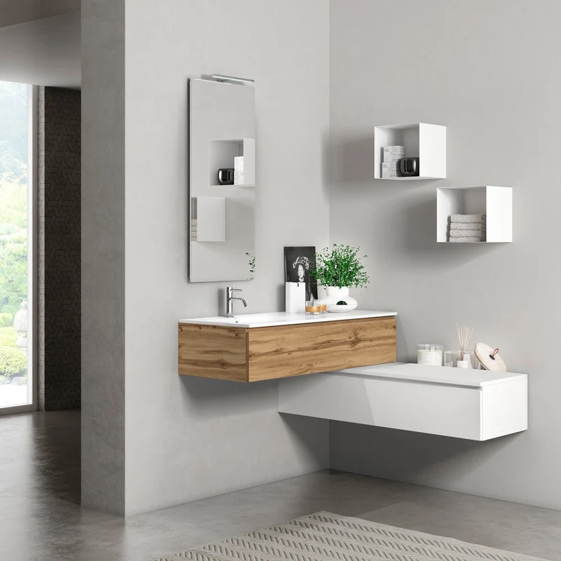 Composizione vasca SX YOKA-07 quercia/bianco